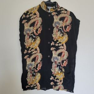 Avanti vintage hawaiian 100% silk tiger dragon blouse button sleeveless
